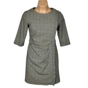 Sara Campbell Womens Ruffle Front Sheath Dress Black White Glen Plaid size 14